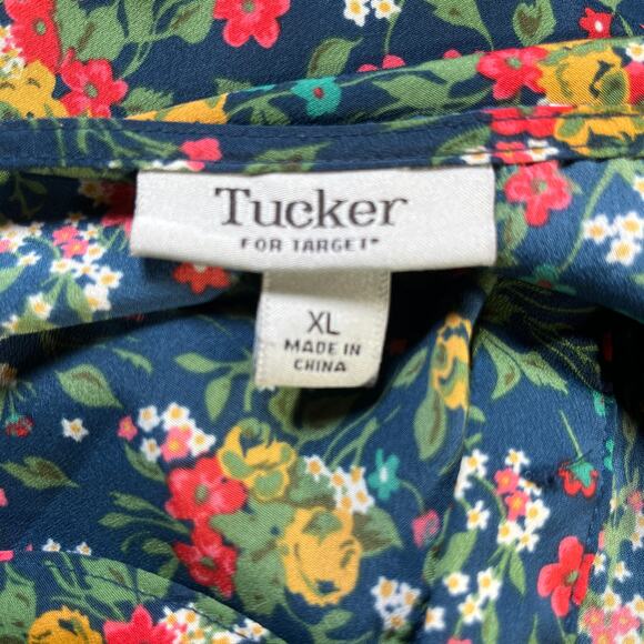 Tucker For Target Mini Dress Women XL Blue Micro Floral Cap Sleeve V-Neck Preppy - Picture 6 of 11
